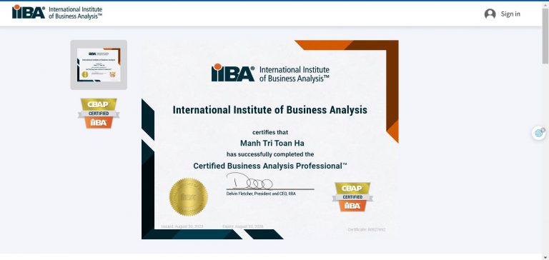 Chúc mừng Admin BA Zone đạt chứng chỉ BA quốc tế CBAP (Certified Business Analysis Professional™) IIBA – 2023