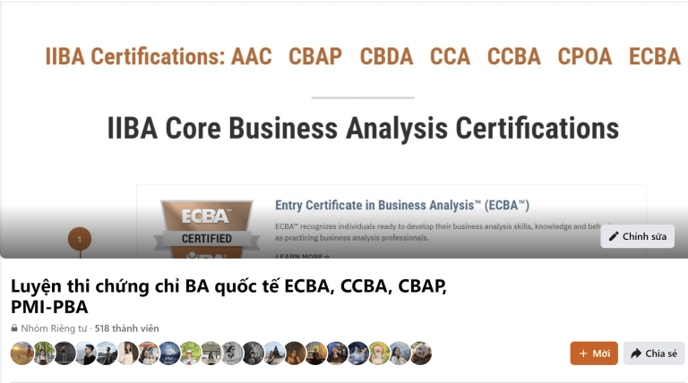 Cộng đồng luyện thi chứng chỉ BA quốc tế ECBA, CCBA, CBAP, PMI-PBA – BA School